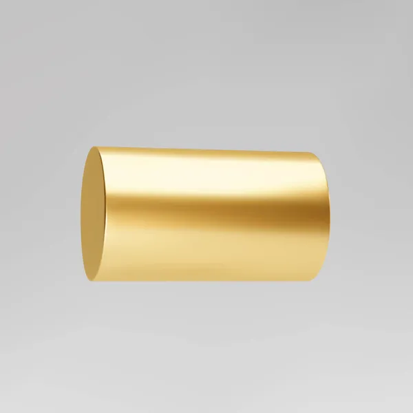 Gold 3D-Drehzylinder isoliert auf grauem Hintergrund. Zylindersäule, goldene Pfeife. 3D grundlegender geometrischer Formvektor — Stockvektor