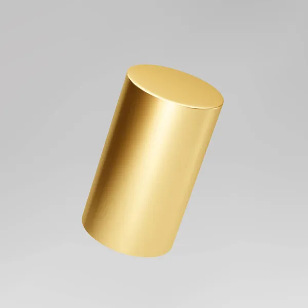 Goud 3d roterende cilinder geïsoleerd op grijze achtergrond. Cilinderpilaar, gouden pijp. 3d basis geometrische vorm vector — Stockvector