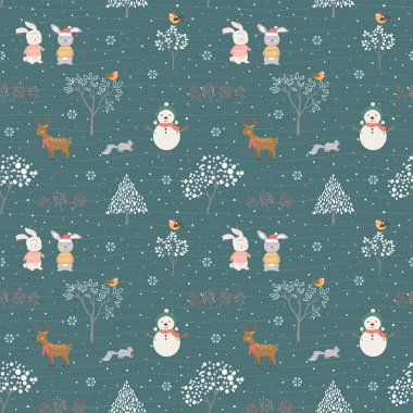 El çizimi sevimli hayvanlar kışın kusursuz kalıplarda mutludurlar. Tüm baskılar, kumaşlar, tekstil, çocuk ürünü veya duvar kağıdı, vektör illüstrasyonları için.