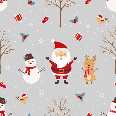Noel Baba ve arkadaşlarıyla Noel 'in kusursuz bir düzeni var. Kış arka planında mutlular.