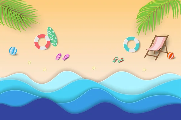 Paper Craft Tropischen Strand Hintergrund Sommerliche Entspannung Mit Blick Auf — Stockvektor