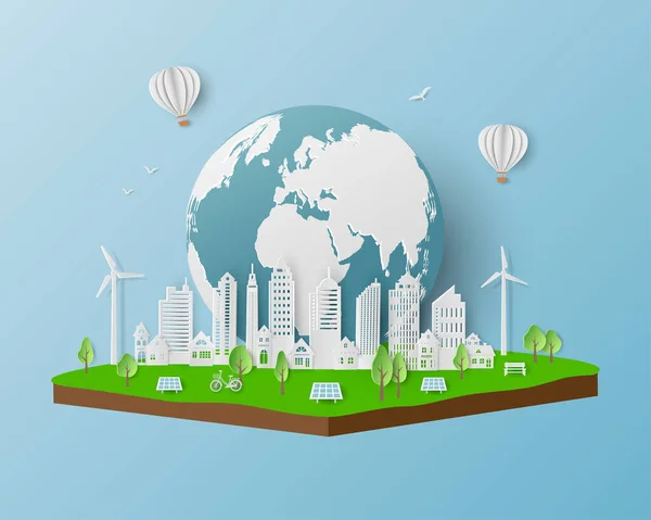 Környezetbarát Mentse Környezet Megőrzése Koncepció Tiszta Város Izometrikus Táj Vektor — Stock Vector