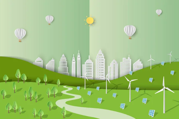 Respectueux Environnement Sauver Environnement Concept Conservation Énergie Verte Nature Paysage — Image vectorielle