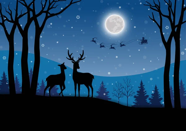 Merry Christmas Happy New Year Greeting Card Deer Family Winter — Image vectorielle