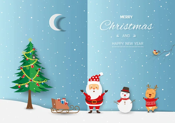 Merry Christmas Happy New Year Greeting Card Cute Santa Claus — Stockový vektor