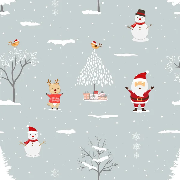 Χειμερινές Διακοπές Απρόσκοπτη Μοτίβο Santa Claus Και Τους Φίλους Ευτυχισμένη — Διανυσματικό Αρχείο