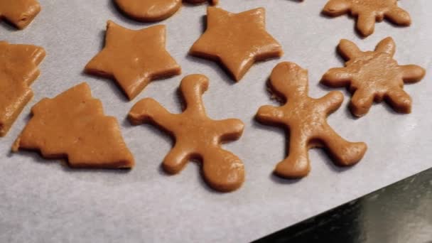 Faire des biscuits maison au pain d'épice étape par étape. Concept de bricolage. Déposer le pain d'épice sur une plaque à pâtisserie et cuire au four. Étape 16 — Video