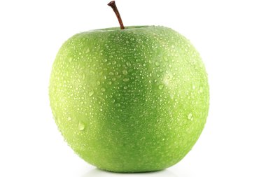 su damlaları içinde yeşil elma.