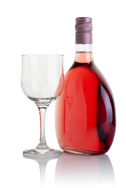 Bottle Rose Wine Empty Glass White Background — Stock Photo, Image