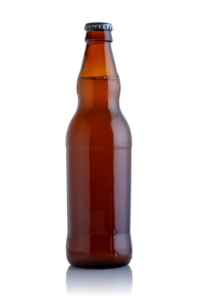 Glazen Fles Met Bier Een Witte Achtergrond — Stockfoto