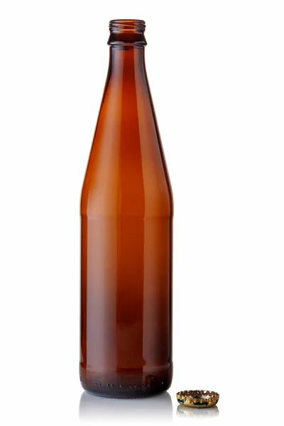 Brown Glass Empty Glass Beer Bottle White Background — Stock Photo, Image