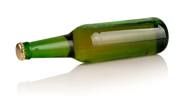 Beer Bottle Horizontally White Background — Stock Photo, Image