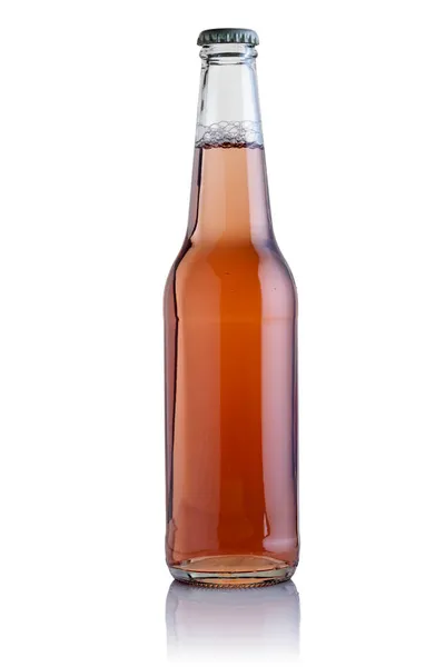 Una Bottiglia Vetro Con Una Bevanda Rosa Sfondo Bianco — Foto Stock