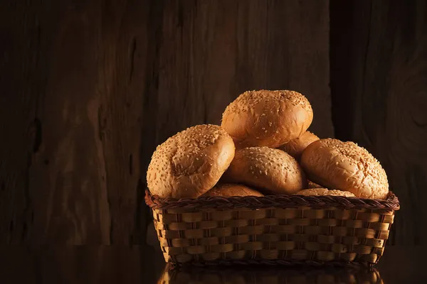 Sesame Buns Wooden Wall Background — 图库照片