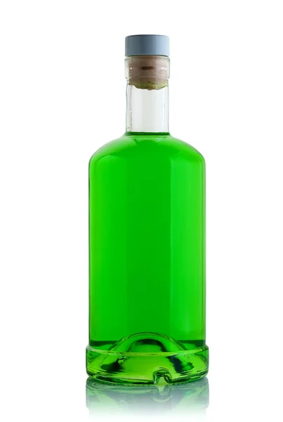 Botellas Con Una Bebida Verde Sobre Fondo Blanco — Foto de Stock