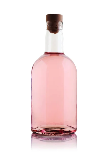 Una Bottiglia Gin Rosa Sfondo Bianco — Foto Stock
