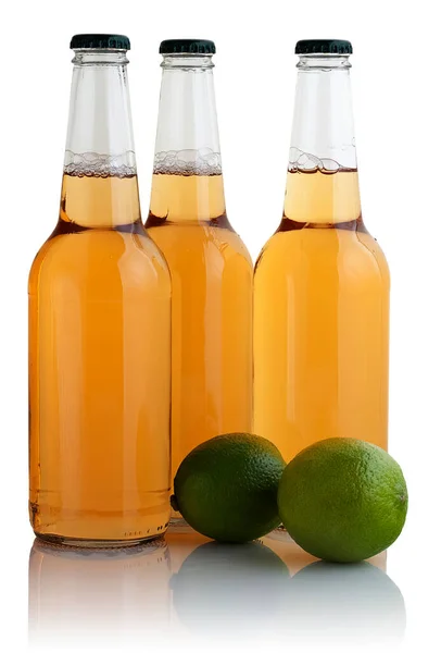 Beyaz Arka Planda Bira Limon — Stok fotoğraf