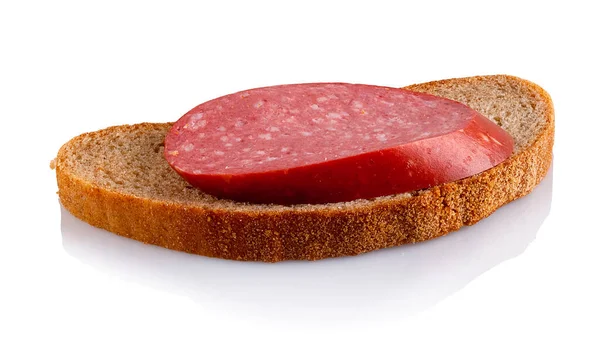 Slice Rye Bread Piece Sausage — Fotografia de Stock