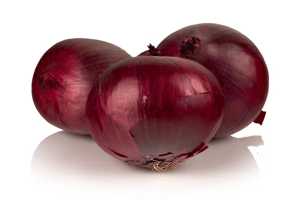 Three Red Onion Bulbs White Background — Foto Stock