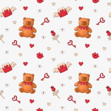 Kusursuz desen. Sevgililer Günü için arka plan. Resim kumaş, hediye poşeti vs. üzerine basılabilir.