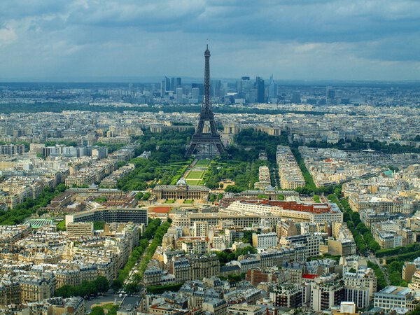 Paris city aerial view from Montparnasse tower. France.