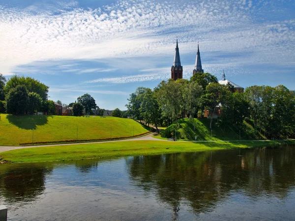Anyksciai 市と美しい川の sventoji 教会 — ストック写真