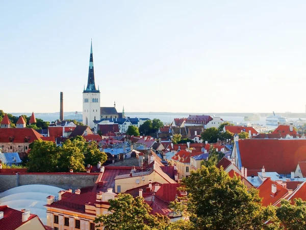 Vue sur la vieille ville antique et la tour de l'église St Olaf, Tallinn — Photo
