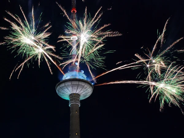 Fireworks, vilnius televizyon kulesi — Stok fotoğraf