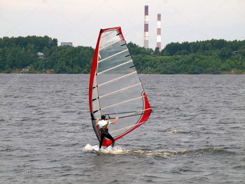 Windsurfer at Kaunas sea on June 14, 2013 in Kaunas, Lithuania