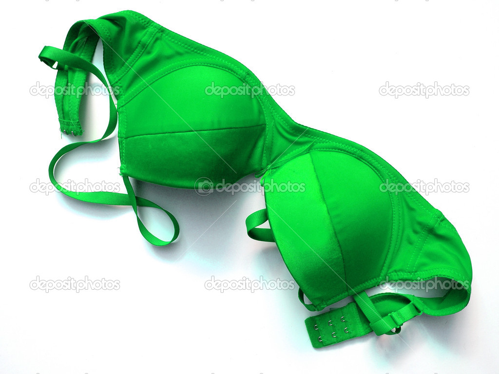 Female green bra isolated on white background 