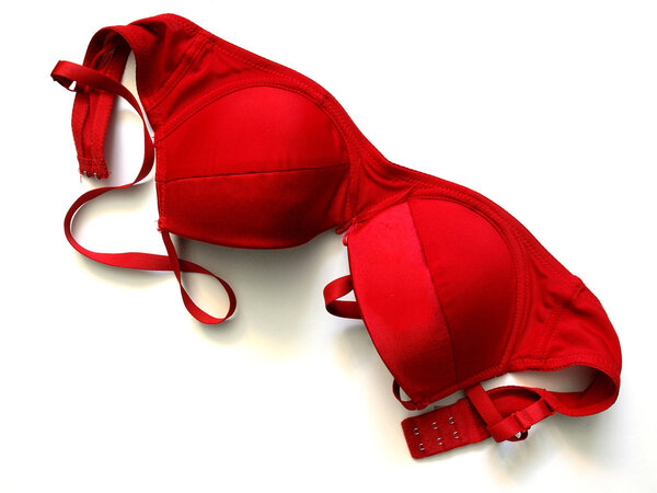 Female red bra isolated on white background 