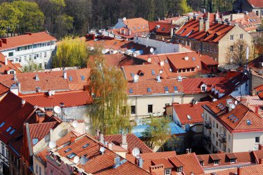 Kilise kulesinden eski Vilnius görünümü