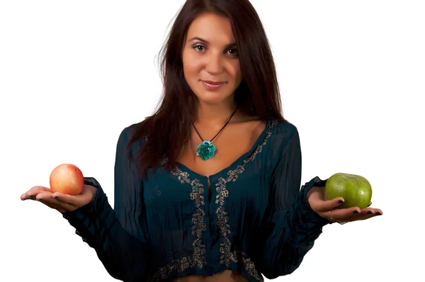 Girl with two apples — Stock Photo, Image