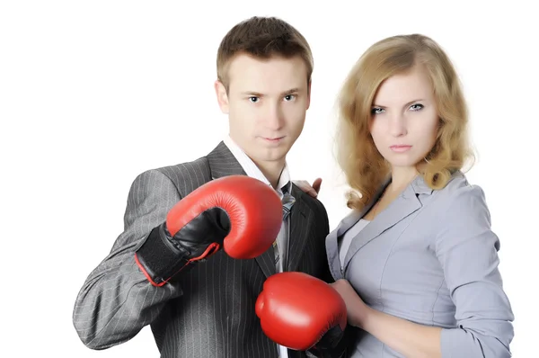 Business in red gloves — Stock Photo, Image