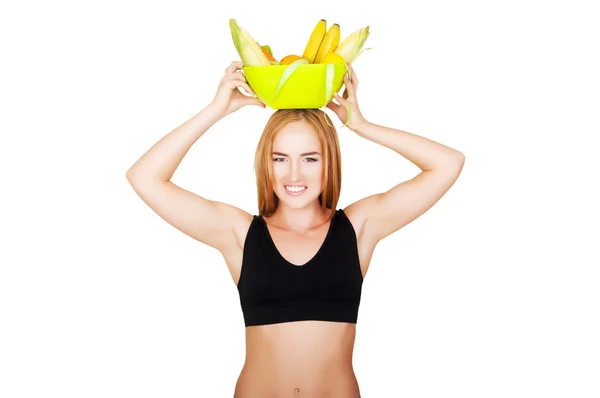 Dietu. dietu koncept. zdravé jídlo. krásná mladá žena — Stock fotografie