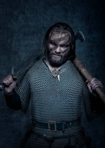 Formidable Viking Chain Armor Medieval Warrior Northerner — Stock Photo, Image