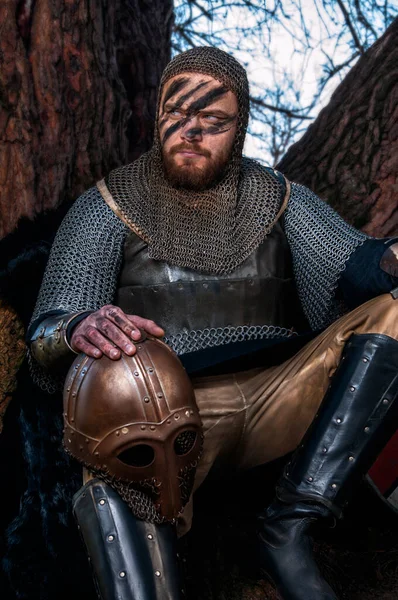 鎖状の鎧に変身可能なバイキング 中世の戦士 — ストック写真