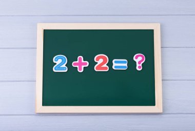 Manyetik numaraları olan okul yönetim kurulu. Örnekler çözülüyor. Çocuklar için Matematik