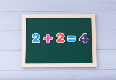 Manyetik numaraları olan okul yönetim kurulu. Örnekler çözülüyor. Çocuklar için Matematik