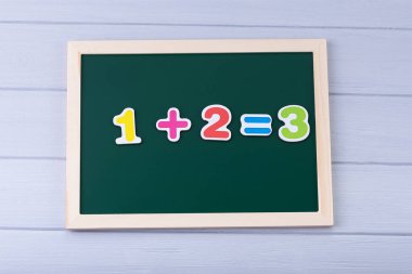 Manyetik numaraları olan okul yönetim kurulu. Örnekler çözülüyor. Çocuklar için Matematik