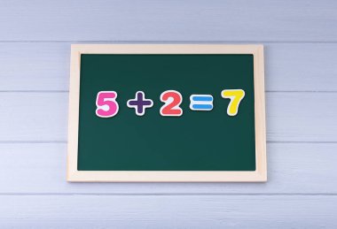 Manyetik numaraları olan okul yönetim kurulu. Örnekler çözülüyor. Çocuklar için Matematik