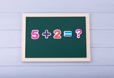 Manyetik numaraları olan okul yönetim kurulu. Örnekler çözülüyor. Çocuklar için Matematik