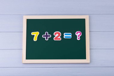 Manyetik numaraları olan okul yönetim kurulu. Örnekler çözülüyor. Çocuklar için Matematik