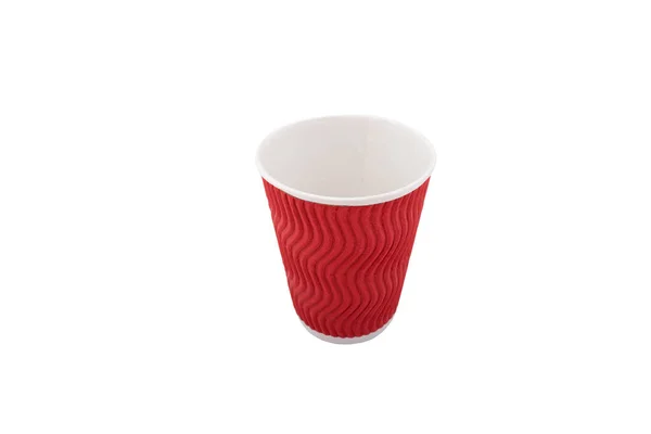 Vide Tasse Papier Rouge Isolé Sur Fond Blanc Eco Tasse — Photo