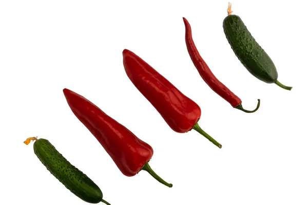 Chili Pepper Isolated White Background Clipping Path Green Cucumber — Foto Stock