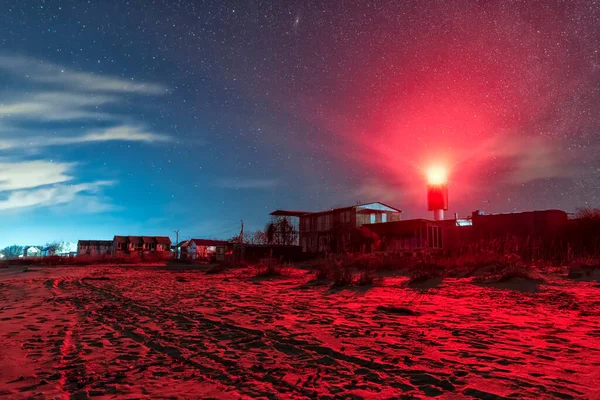 Beautiful Night Sky Shining Lighthouse Starry Night Milky Way Abstract — Foto de Stock