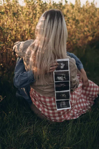 아름다운 임신부와 들판을 — 스톡 사진