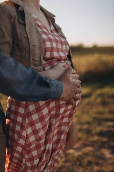 아름다운 임신부와 들판을 — 스톡 사진