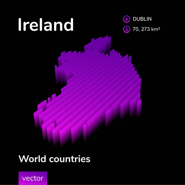 Stiliserad neon digital isometrisk randig vektor Irland karta med 3D-effekt. — Stock vektor