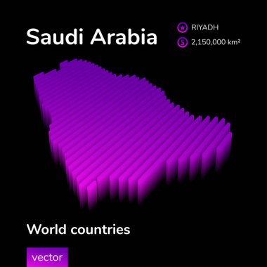 Stilize neon dijital izometrik çizgili vektör Suudi Arabistan haritası 3d etkisi ile.